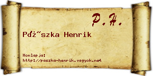 Pászka Henrik névjegykártya